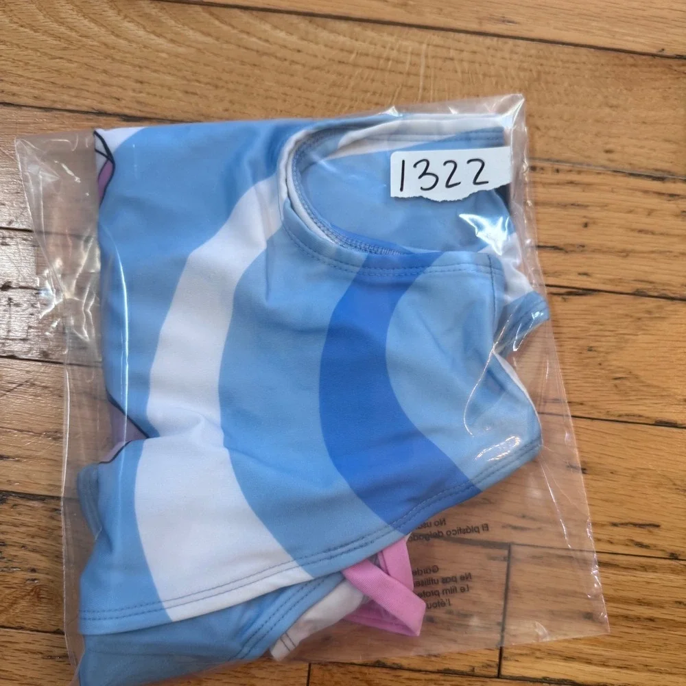 Disney Stitch Girls One Piece Swimsuit Blue Swirl Surfing UPF 50+ Size 10-12 NWT